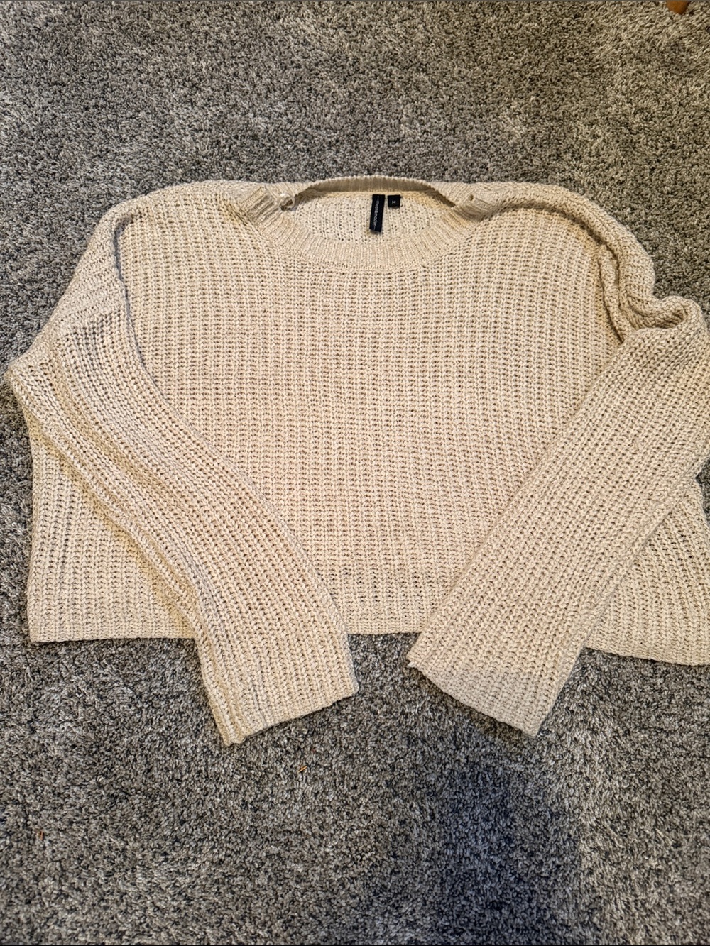moon & madison Cream Waffle-Knit Crew Sweater